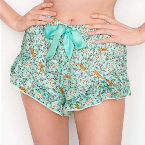 Victoria's Secret Other - Victorias Secret green floral animal print satin ruffle sleep shorts size small